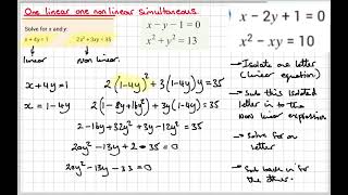 One linear one nonlinear simultaneous equation 1 [upl. by Aieki851]