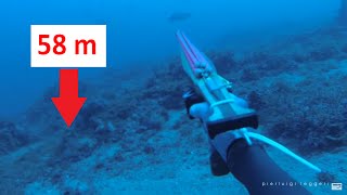 EXTREME 58 m  DEEP SPEARFISHING WITH PIERLUIGI LEGGERI  Pesca in apnea abissale [upl. by Naida]