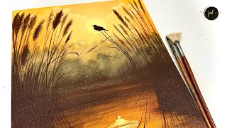 Birds perched on the reeds at sunset Acrylic Painting [upl. by Airogerg]