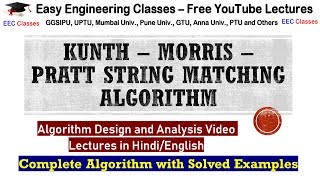 Kunth – Morris – Pratt String Matching Algorithm in Hindi with Solved Examples [upl. by Aveneg]