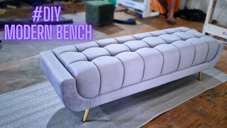 Diy Modern Bench Gray Velvet  How to make Upholstered Ottoman [upl. by Lounge]