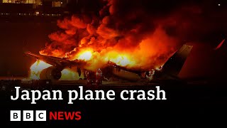 Japan Airlines jet in flames after crash with earthquake relief plane at Tokyo airport  BBC News [upl. by Emarej]