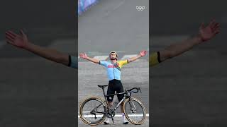 Is this the most iconic celebration ever 🫢 Remco Evenepoel at Paris2024 Olympics [upl. by Hayyifas]