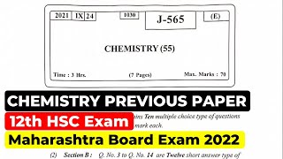 Class 12th Chemistry question paper 2022 HSC board exam [upl. by Kenta]