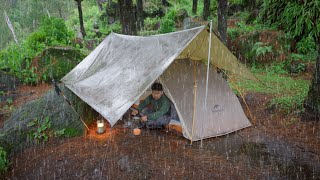 SOLO CAMPING IN HEAVY RAIN  POWERFUL RAIN IN THE FOREST AND RELAXING TENT [upl. by Janenna]