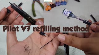 How to refill Pilot V7 Non refillable pen  Best trick to refill pilot pens V7pen [upl. by Oicam]