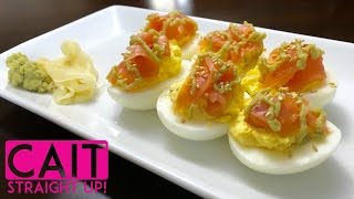 Salmon Deviled Eggs Recipe With Wasabi  Cait Straight Up [upl. by Yoshiko]