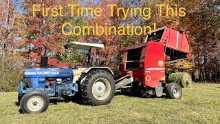 Big Test Farmtrac 60 Rolling Hay with a Massey 1745 baler [upl. by Domeniga]