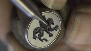 Making a Signet Ring with Engraved Gemstone  Intaglio of Blue Layered Onyx and 18kt White Gold Ring [upl. by Droflim]