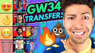 FPL GW34 BEST DOUBLE GAMEWEEK TRANSFERS  Transfer Tier List DGW34  Fantasy Premier League 202324 [upl. by Durr]