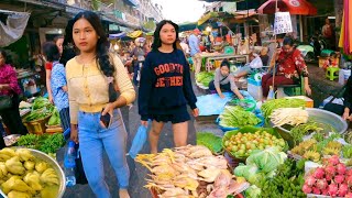 Cambodian street food  Phnom Penh Market amp Real Life  Delicious Fruit Vegetables Fish amp more [upl. by Haleeuqa778]