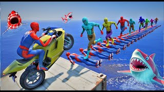 الأبطال الخارقين على القضبان دوامة قمع جسر  SPIDERMAN funny Motorcycle in Spiral Bridge Stunt Ride [upl. by Ttocserp]