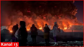 Image of a fierce fire in Russian city of St Peterburg hundreds of equipment were involved in area [upl. by Burns102]