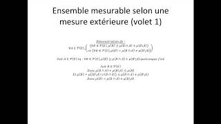 Théorie de la mesure partie 16  Ensemble mesurable selon une mesure extérieure volet 1 [upl. by Hamel]