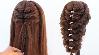 new pretty hairstyle for prom gown  hairstyle for long hair  hairstyle trick for girls [upl. by Ahsekat650]