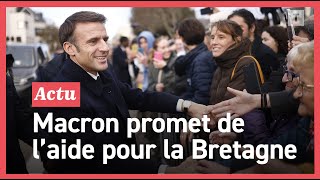 Après le passage de la tempête Ciaran le président Macron vient constater les dégâts en Bretagne [upl. by Melena]