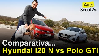 Hyundai i20 N vs VW Polo GTI Comparativa coches deportivos  Review en español  AutoScout24 [upl. by Anoiek]