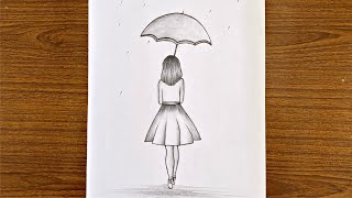 How to draw a girl with umbrella step by step  Easy drawing for girls step by step [upl. by Lonny]