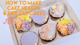 CAKE TUTORIAL  How to Make Geo Cake Heart Cupcakes Bonus Cupcake Piping amp Buttercream Recipe [upl. by Ahsinotna]