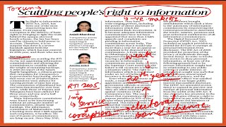 Scuttling peoples right to information RTI act 2005 thehindueditorial upsc governance [upl. by Yznel131]