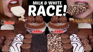 ASMR MILK amp WHITE CHOCOLATE RACE NUTELLA FERRERO CAKE MAGNUM ICE CREAM ZEBRA CAKE OREO REESES [upl. by Orren]