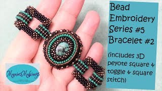 Bead Embroidery Series 5 Beaded Cabochon Bracelet 2 Tutorial [upl. by Ruddie359]