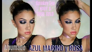 Ahumado en AZUL y ROSA dorado SORTEO NAVY amp ROSE GOLD smokey eye makeup tutorial auroramakeup [upl. by Vito]