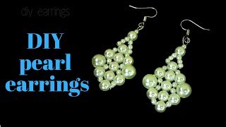 pearl earrings making tutorial beaded earrings [upl. by Rusticus2]