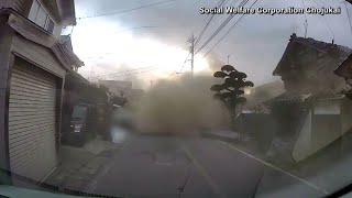 Dashcam video of strong Japan earthquake in January tsunami [upl. by Chappy]