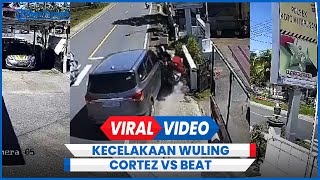 Detikdetik Kecelakaan Wuling Cortez Tabrak Beat Hingga Terpental Lompati Pagar Kantor Polsek [upl. by Amadeus]