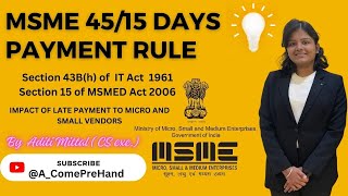 MSME 4515 DAYS PAYMENT RULE  Section 43bh of income tax act 1961 Section 15 of MSMED act 2006 [upl. by Yecats]