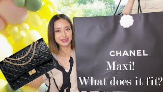 CHANEL 255 REISSUE MAXI BAG  What does it fit [upl. by Atipul103]