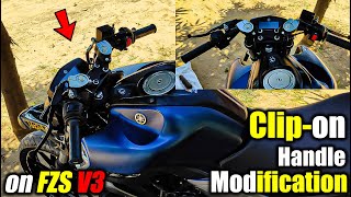 Clipon Handle installation on Yamaha FZS V3 BS6  handle modification on FZS V3 [upl. by Mairhpe]