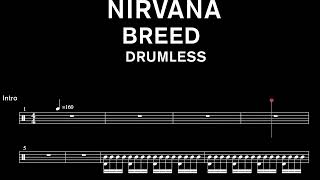 Nirvana  Breed  Drumless with scrolling drum sheet [upl. by Haney885]