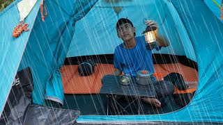 solo camping in heavy rain and storms sleeping soundly in a tent relaxing and cooking [upl. by Leighland]