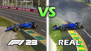 Recreating REAL F1 crashes in from 2023  F1 23 game [upl. by Yahsan]