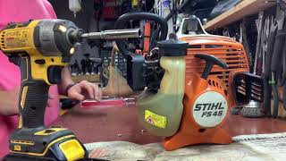 Stihl FS45 hard starting and servicing [upl. by Annoiek254]