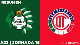 Resumen y Goles  Santos vs Toluca  Liga BBVA MX  Apertura 2023  Jornada 16 [upl. by Balling]