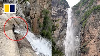 Tourist discovers waterfall in China supplied through pipes [upl. by Mishaan181]