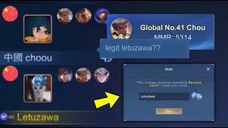 I CHANGE MY IGN TO LETUZAWA AND MET FAKE CHOOU AND THIS HAPPENED  Mobile Legends [upl. by Blus]