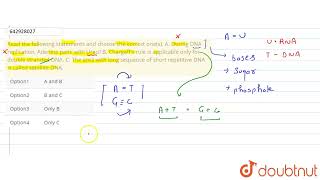 Read the following statements and choose the correct ones\nA During DNA replication Adenine [upl. by Nellaf]