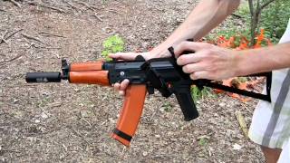 Cybergun AIRSOFT AKS74U fully liscenced full metal and real wood review and shooting [upl. by Aivalf423]