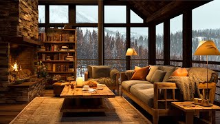 ❄Foggy Winter Morning in Cozy Cabin Coffee Shop With Gentle Snowfall  Relaxing Jazz Music for Relax [upl. by Analos]