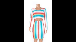 Autumn Multicolor Stripe Hollow Long Sleeve Mini Dress Wholesale [upl. by Ritter]