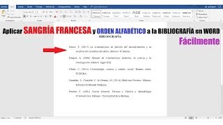 CÓMO APLICAR SANGRÍA FRANCESA Y ORDEN ALFABÉTICO A LA BIBLIOGRAFÍANORMAS APA [upl. by Jedd972]