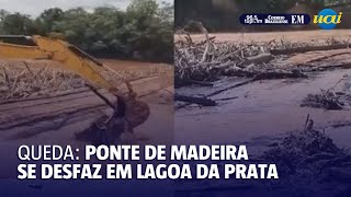 Ponte de madeira se desfaz com enchente em Lagoa da Prata [upl. by Piscatelli1]