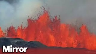 Volcano in Iceland erupts triggering evacuation of Blue Lagoon geothermal spa [upl. by Amsirhc]