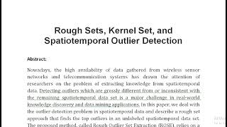 Rough Sets Kernel Set and Spatiotemporal Outlier Detection [upl. by Pachston12]