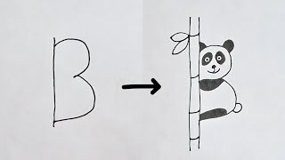 How to Draw a Panda Bear Using the Letter B – Easy Drawing Tutorial [upl. by Ecreip598]