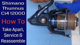 Shimano Thunnus Ci4 12000 Fishing Reel  How to take apart service and reassemble [upl. by Ardnassela]